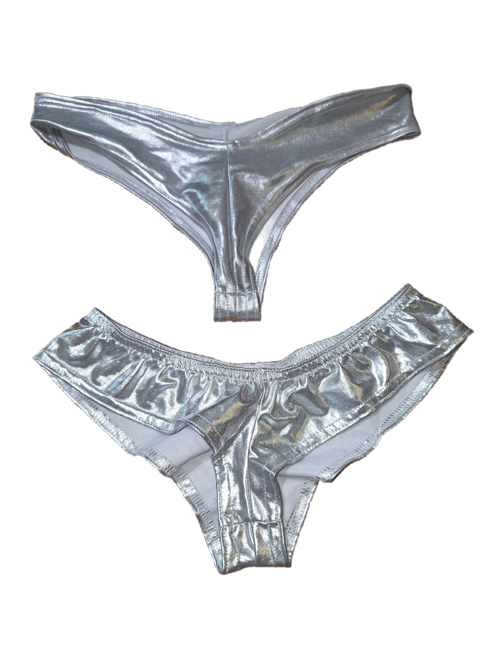 2 Metallic Silver Bikini Rave Festival Bottoms Sz S